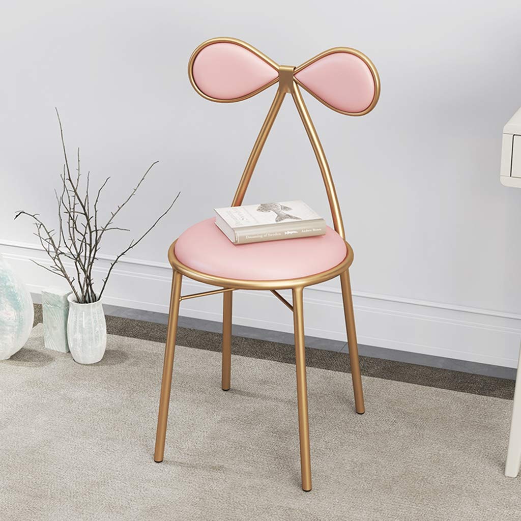 JHSLXD Pink Makeup Vanity Chair with Bow Tie Back - Elegant Bedroom Dressing Table Stool, Metal Wrought Iron Nail Design Lounge & Reading Chair for Girls, Perfect for Home Decor, Salon, and Restaurant Dining Furniture