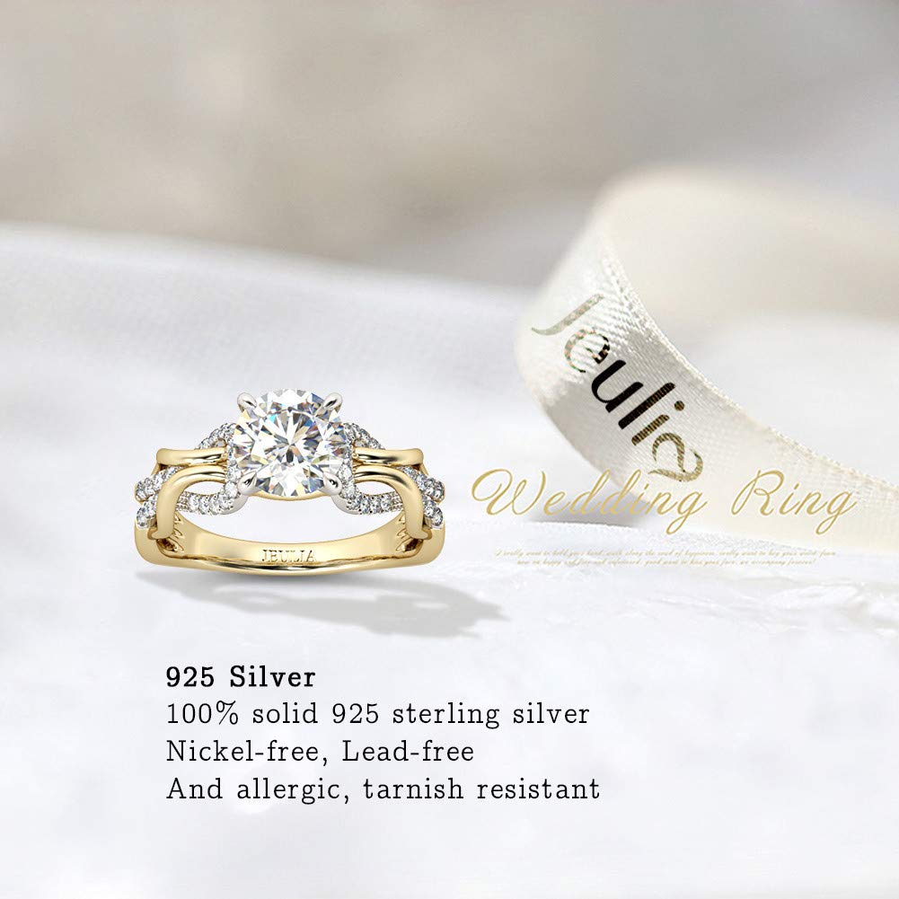 Jeulia 3.5 Carat Round Cut Diamond Wedding Ring Set for Women - 925 Sterling Silver & 14k Gold Plated Eternity Band, Bridal Engagement & Anniversary Promise Rings with Gift Box - Perfect for Proposals, Weddings & Romantic Gifts