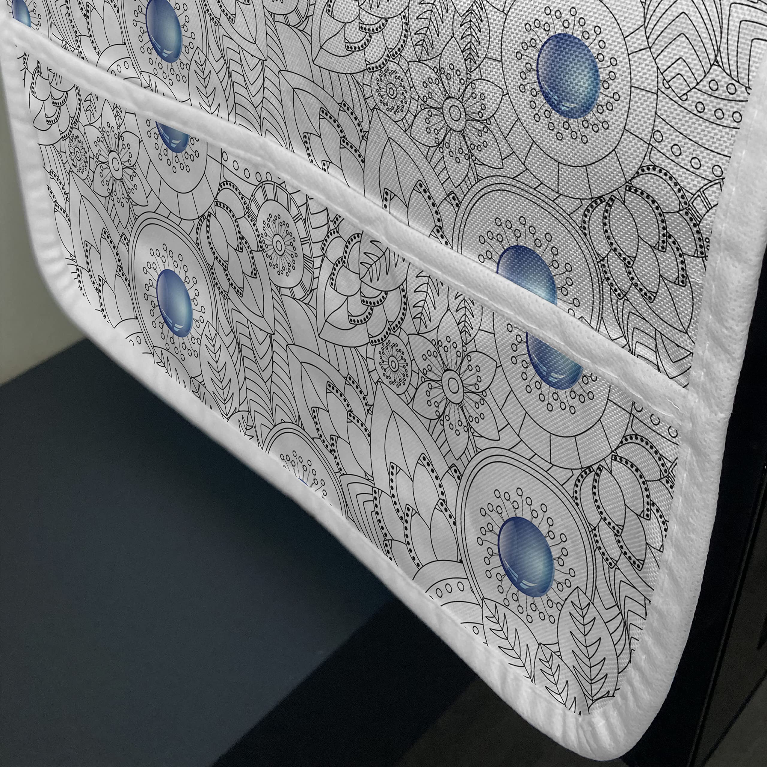 Ambesonne Floral Microwave Cover - Hand Drawn Blue Dots & Leaves Design, Waterproof Kitchen Organizer with Pockets, 36