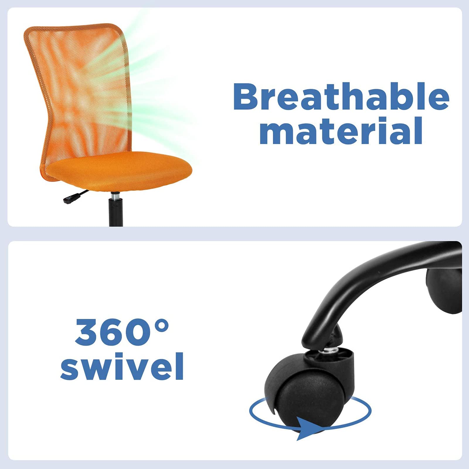 Ergonomic Mid Back Mesh Office Chair with Adjustable Height & Lumbar Support - Modern Armless Rolling Chair for Home Office, Computer Desk, and Executive Tasks (Orange) - Perfect for Long Work Hours, Gaming, and Remote Work Comfort
