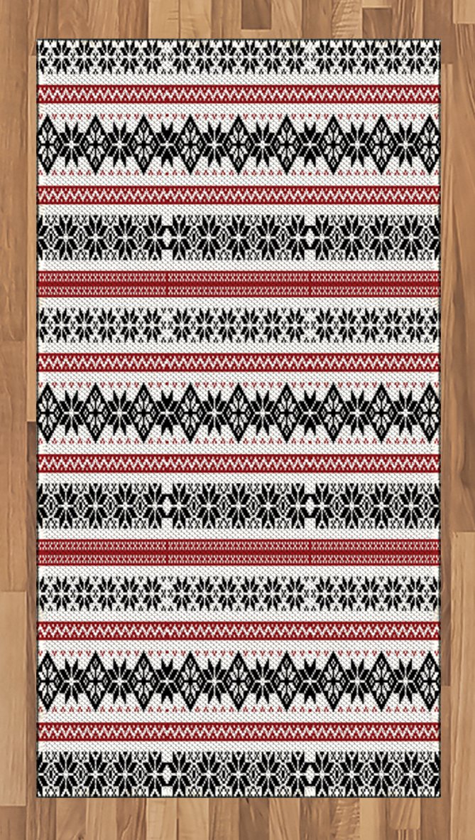 Ambesonne Nordic Area Rug - Scandinavian Style Norwegian Ornamental Winter Motif Silhouettes Traditional Flat Woven Accent Rug - 2'6
