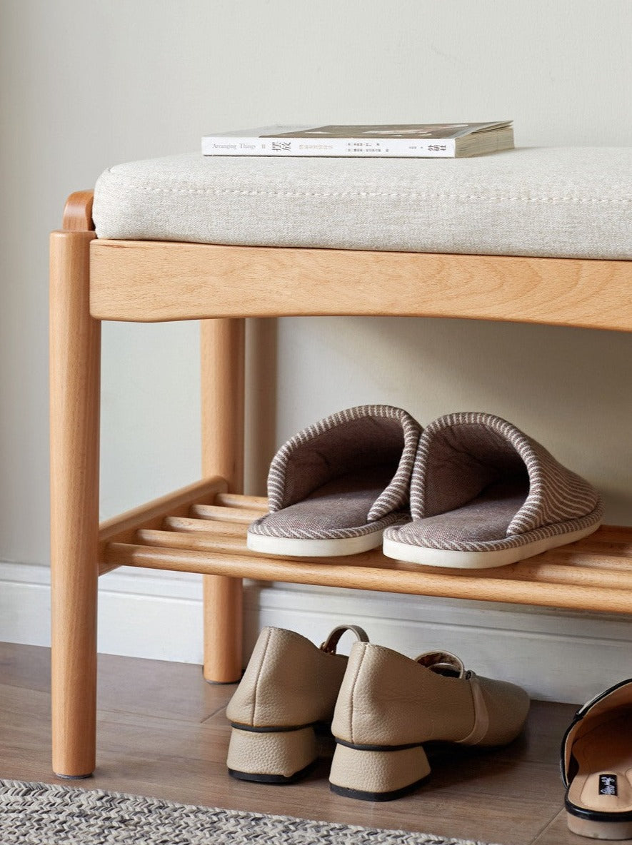Solid Wood Shoe Storage Bench - Beech, Cherry, Walnut & Oak - Entryway Organizer for Home & Closet Storage