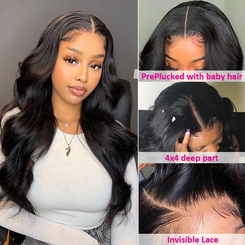 18 Inch Body Wave Lace Front Wigs Human Hair for Black Women - 4×4 Lace Closure Wigs with Pre Plucked Baby Hair & Bleached Knots | Glueless Brazilian Virgin Hair Wigs in Natural Color | Perfect for Daily Wear, Special Occasions & Protective Styling
