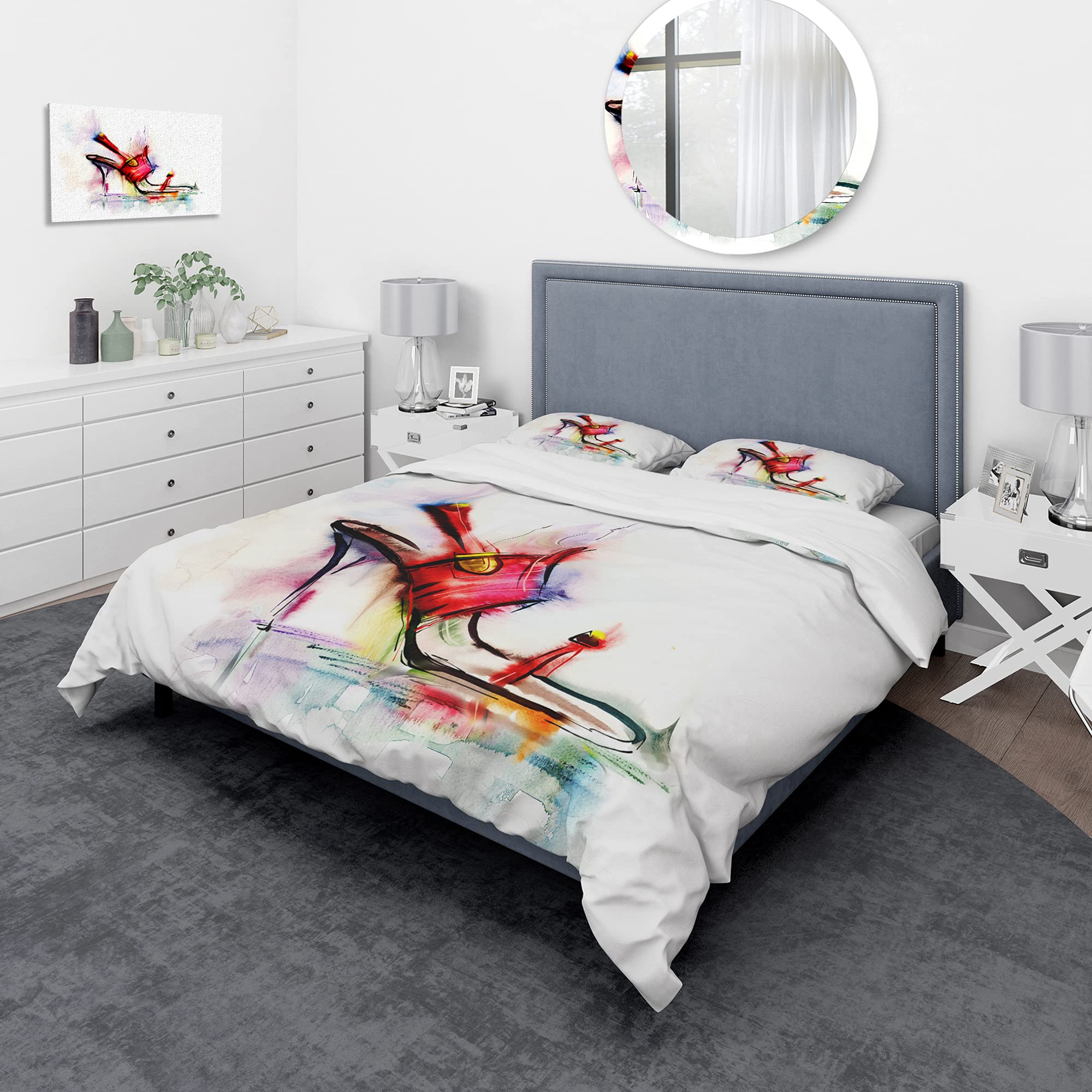 Red High Heel Shoe Duvet Cover Set King - Abstract Bedding for Modern Bedrooms