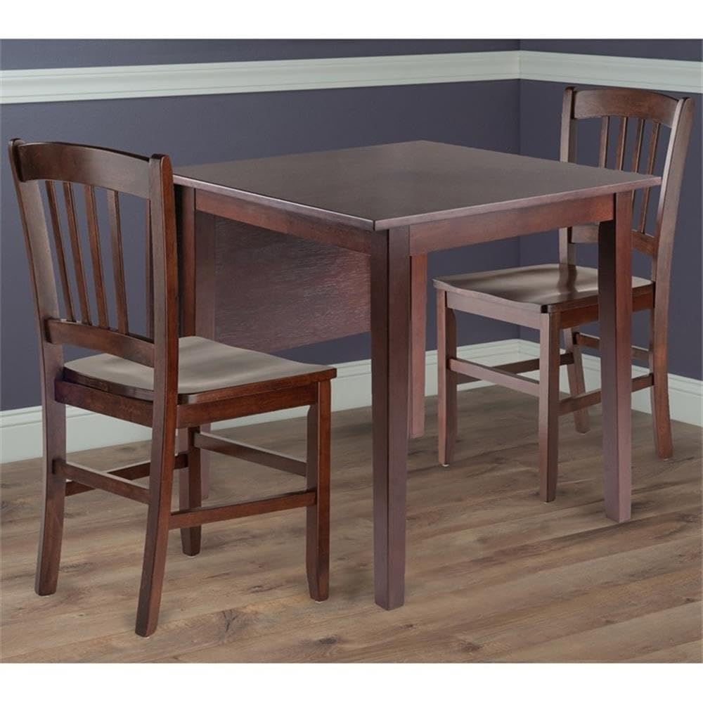 Winsome Wood Perrone 3-Piece Dining Set with Drop Leaf Table & 2 Slat Back Chairs | Space-Saving Kitchen Furniture for Small Apartments & Breakfast Nooks