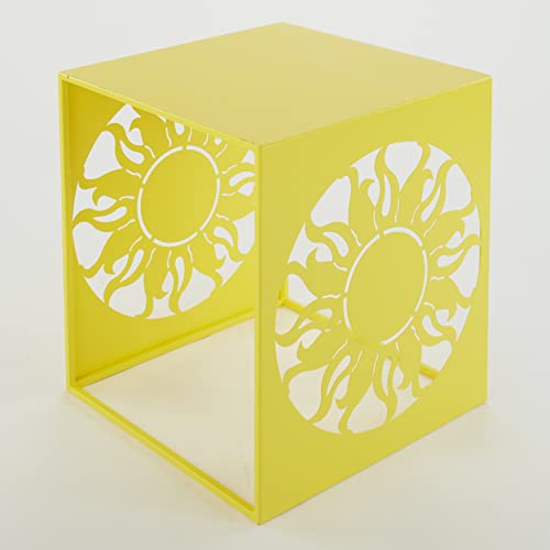 Metal Icon Table - Outdoor Square Side Table for Unique Decoration - Sun-Resistant Patio Furniture for Garden, Poolside & Backyard Decor
