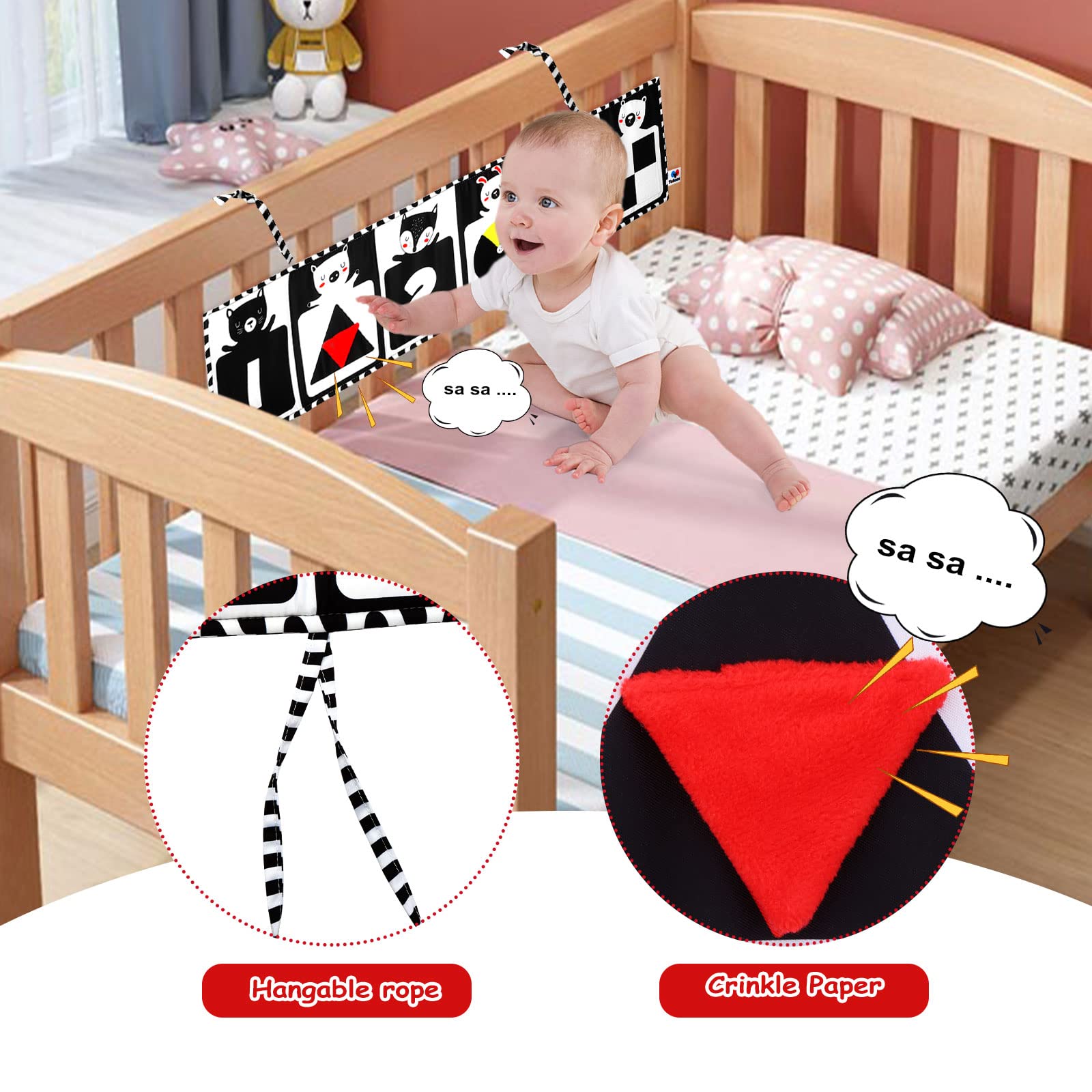 Black and White High Contrast Sensory Baby Toys - Soft Cloth Book for Early Education & Infant Tummy Time | Double-Sided Folding Educational Activity Book for Newborns 0-3 Years Old | Perfect for Crib Play, Visual Stimulation & Developmental Learning
