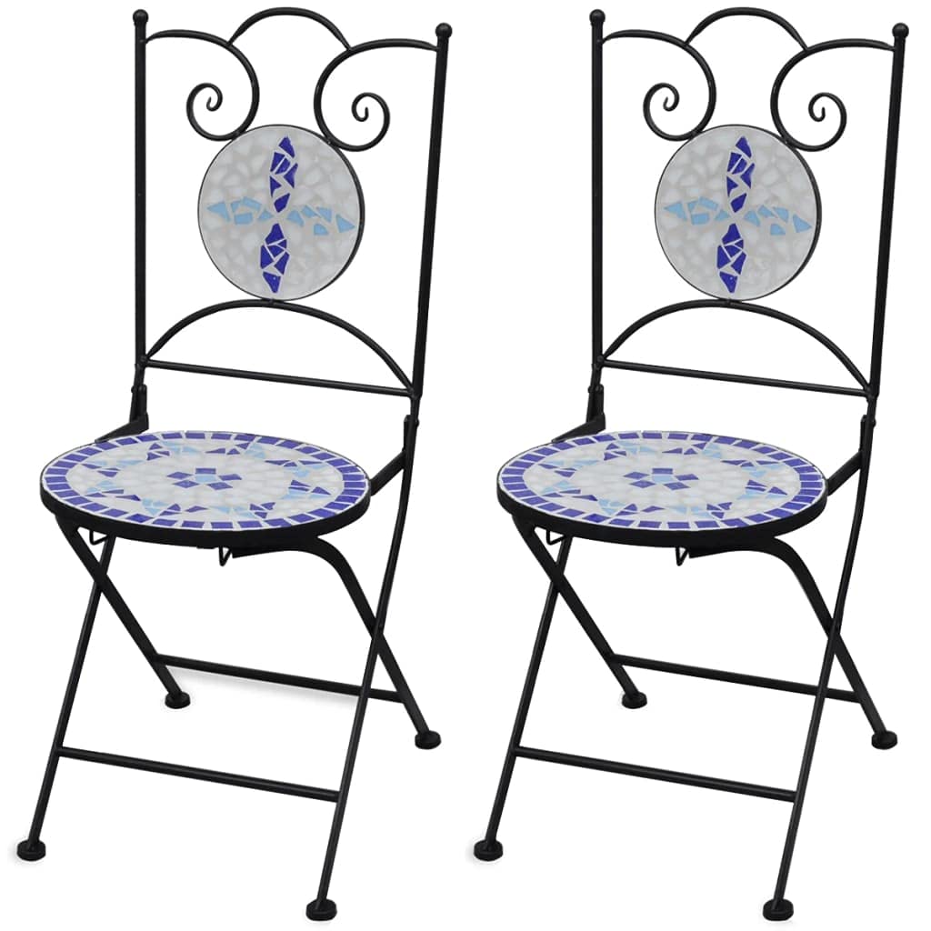 Esenlong 2-Piece Patio Bistro Set with Folding Chairs - Weather Resistant Outdoor Dining Furniture for Garden, Deck, Backyard, Lawn, Porch & Camping - Ceramic Blue and White Design - Perfect for Al Fresco Dining, Relaxing Outdoors & Entertaining Guests
