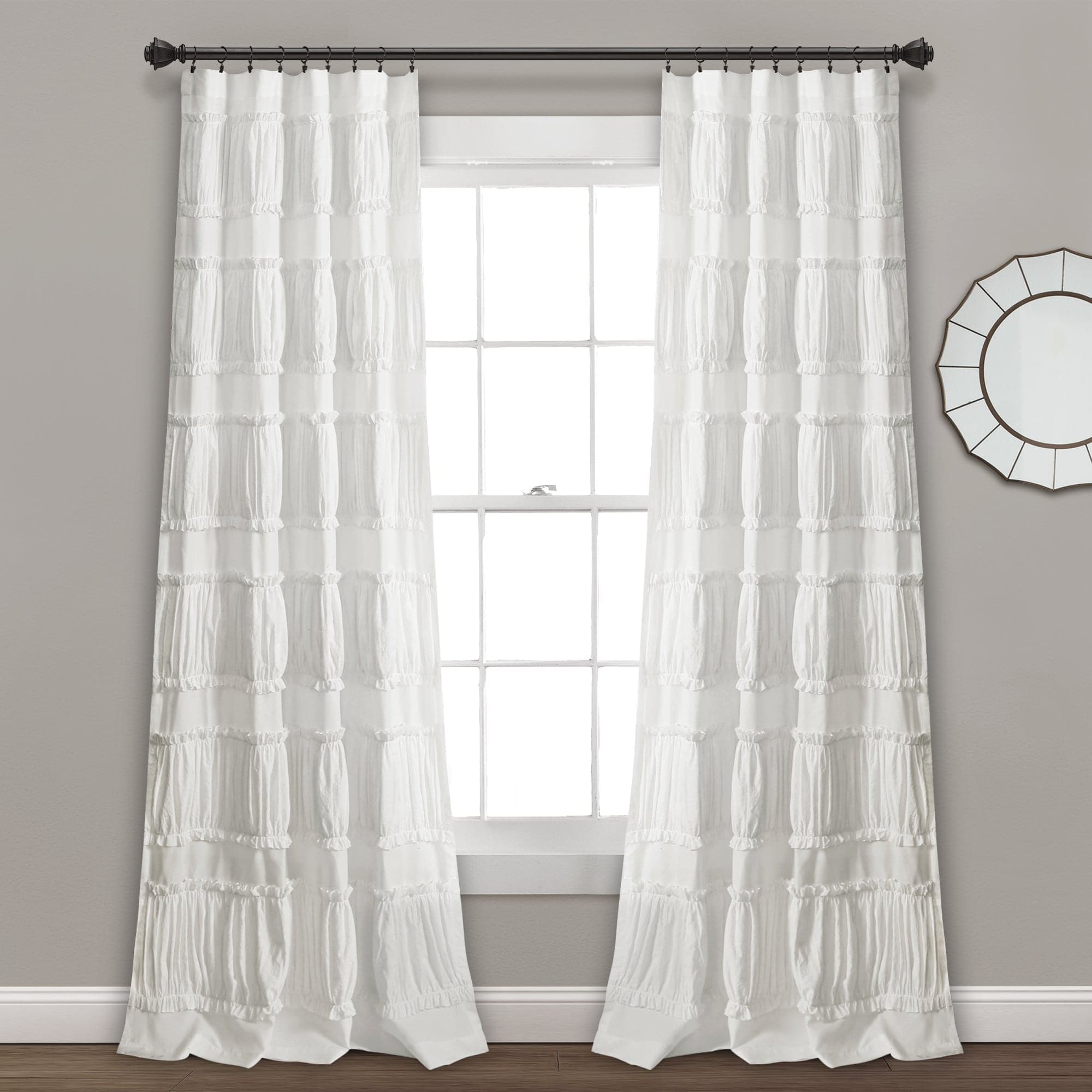 Nova Ruffle Window Curtain Panel Set - Elegant Sheer Curtains for Living Room & Bedroom - Light Filtering Window Drapes with Ruffled Trim - Perfect for Home Decor & Privacy