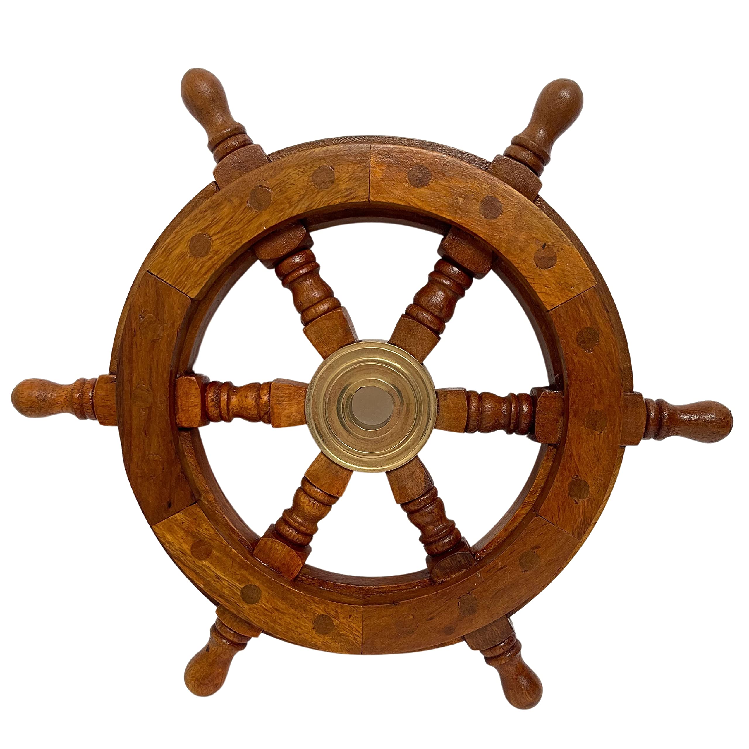 12 Inch Brass Nautical Wooden Ship Wheel - Vintage Style Boat Steering Wheel for Decorative Wall Art, Home Decor, and Maritime Themed Events