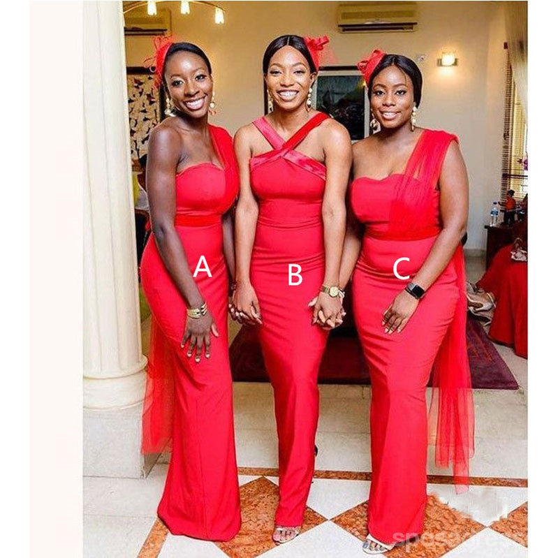 Elegant Mismatched Bright Red Mermaid Bridesmaid Dresses - Long Formal Gowns for Weddings & Special Occasions | WG1510
