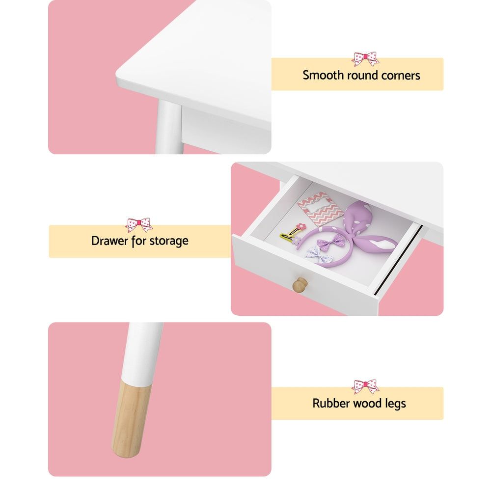 Keezi Kids Dressing Table and Chair Set - Wooden Vanity Makeup Table with Mirror & Drawers - Perfect for Girls Bedroom, Playroom, and Pretend Play