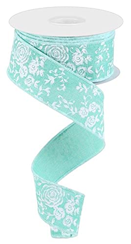 Mini Rose Wired Edge Ribbon - 1.5 Inch x 10 Yards - Dark Mint Green Craft Ribbon for Gift Wrapping, Floral Arrangements & DIY Wedding Decorations