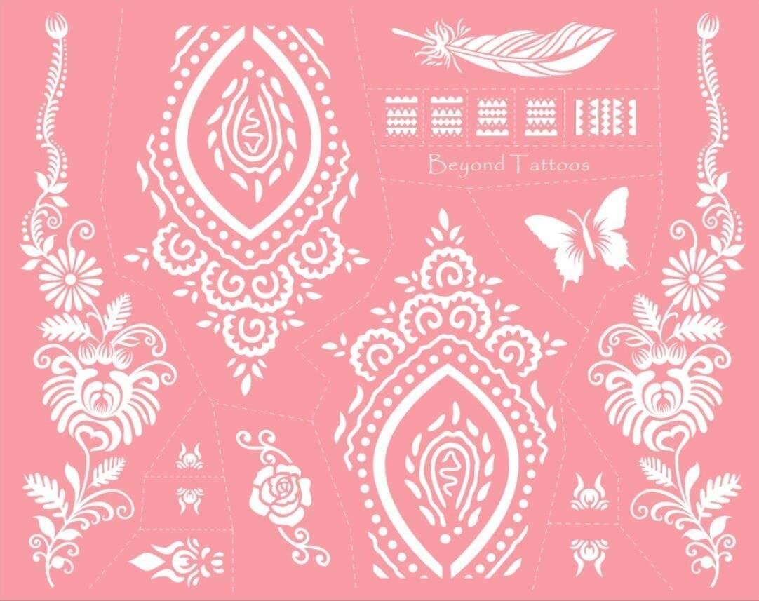 Ivana's Self-Adhesive Flower Butterfly Arabic Design Henna Tattoo Stencils - 1 Combo Set (D618) for DIY Body Art, Festival Makeup & Temporary Tattoos