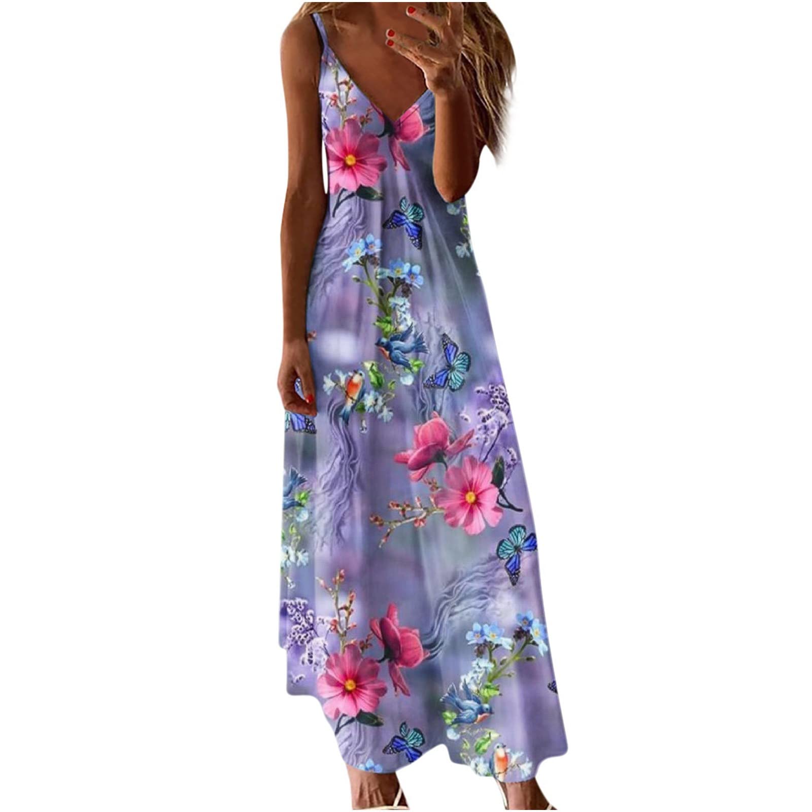 2023 Women's Summer Dresses - Sleeveless Boho Sundress with V-Neck | Casual Long Hawaiian Beach Dress for Vacation | Perfect for Tropical Getaways, Pool Parties & Summer Outings