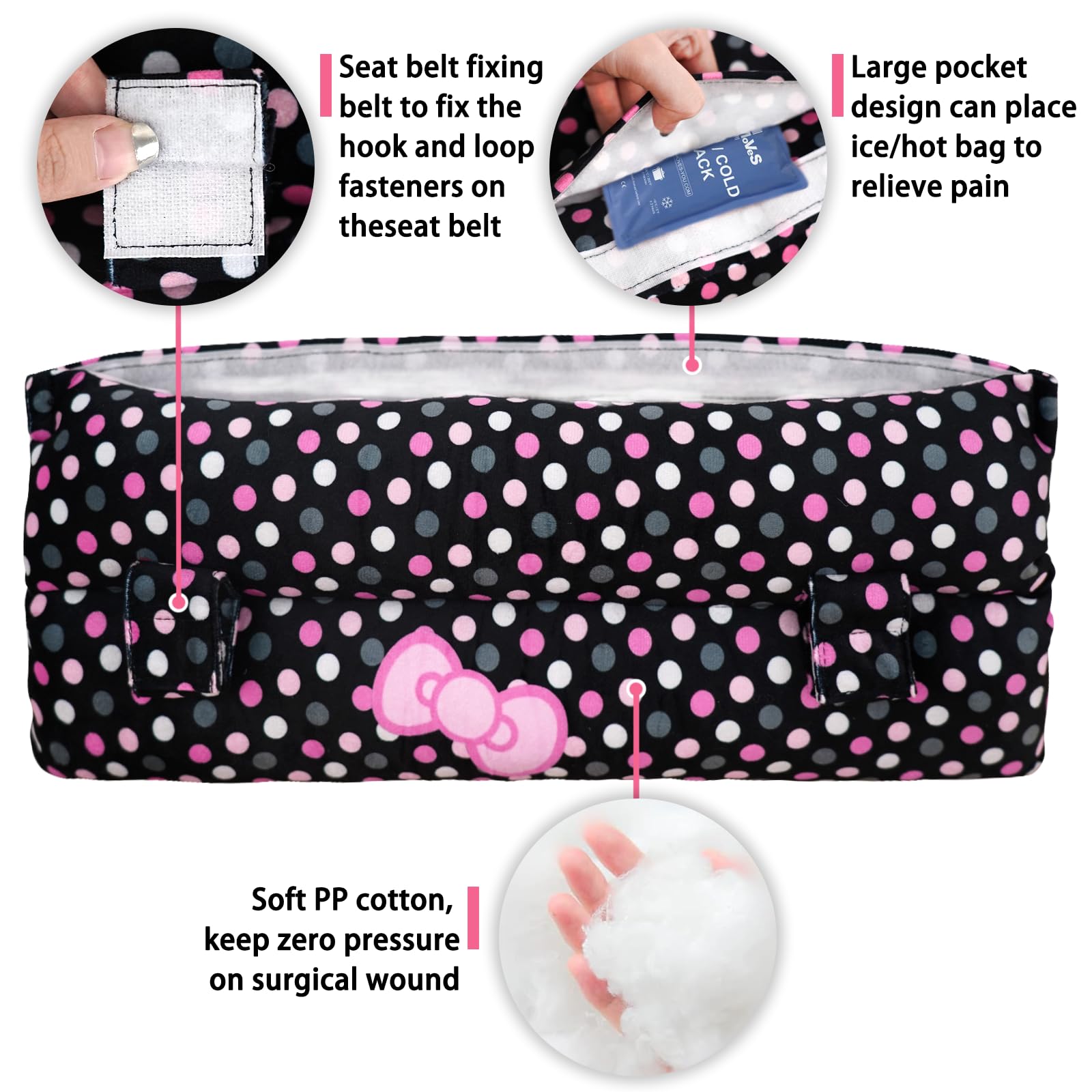 Post-Surgery Comfort Pillow for Mastectomy, Hysterectomy & Heart Surgery Recovery | Chemo Port Protection & C-Section Seatbelt Pillow | Pacemaker Safety Cushion | Thoughtful Breast Cancer Gifts for Women with Bowknot Design | Ideal for Hospital Recovery, Car Travel & Home Comfort