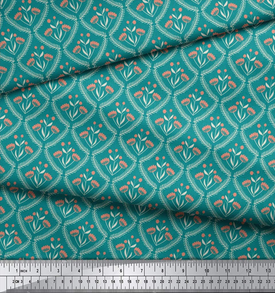 Soimoi Moss Green Georgette Fabric by The Yard - 42 Inch Wide Floral Damask Printed Textile for Dresses, Blouses & DIY Crafts - Lightweight & Elegant Material for Sewing Projects