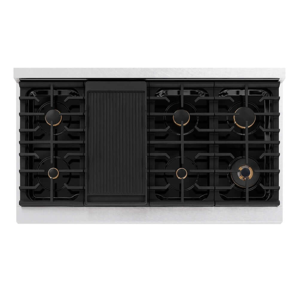 ZLINE 48-inch Paramount Gas Rangetop with 8 Brass Burners & Porcelain Cooktop in Satin Stainless Steel (SRTS BR 48) - Professional Kitchen Stove for Home Chefs & Restaurants