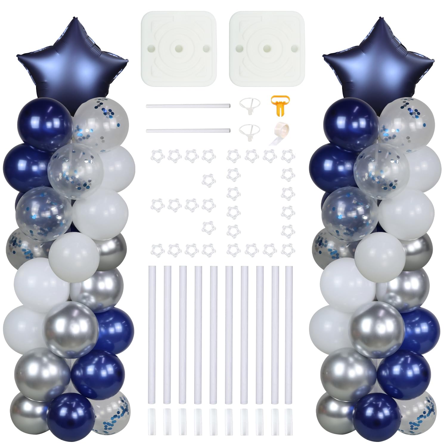 2 Sets of 5 Feet Balloon Column Kit with 80 Pcs Navy Blue & Silver Balloons - Perfect for Boy Birthday, Wedding, Baby Shower, Bridal Shower, Graduation Party Decorations | Great for Indoor & Outdoor Party Decor, Photo Backdrops, and Event Centerpieces