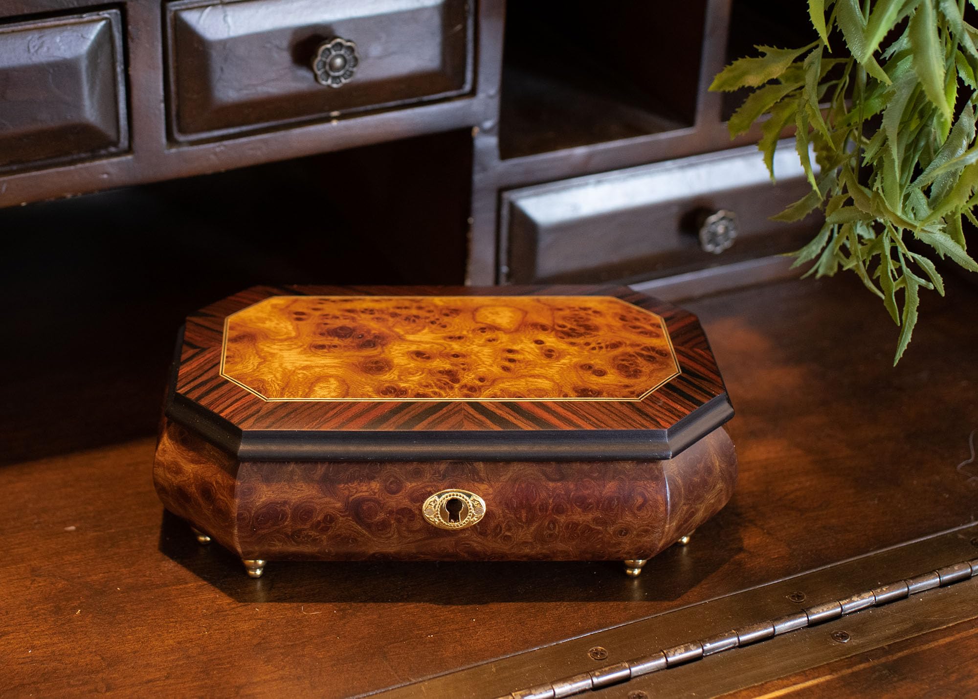 Elegant Matte Italian Inlaid Music Jewelry Box - Customizable Tune Options | Perfect for Gift Giving, Home Decor & Jewelry Storage