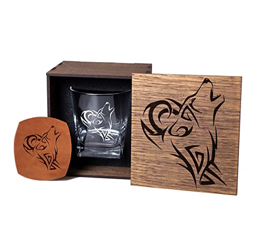 Premium Whiskey and Bourbon Glass Gift Set for Men - Unique Viking-Themed Anniversary, Birthday & Father's Day Present - Best Man & Groomsman Gifts (Fenrir Design) - Perfect for Whiskey Tasting, Home Bar Decor & Special Occasions