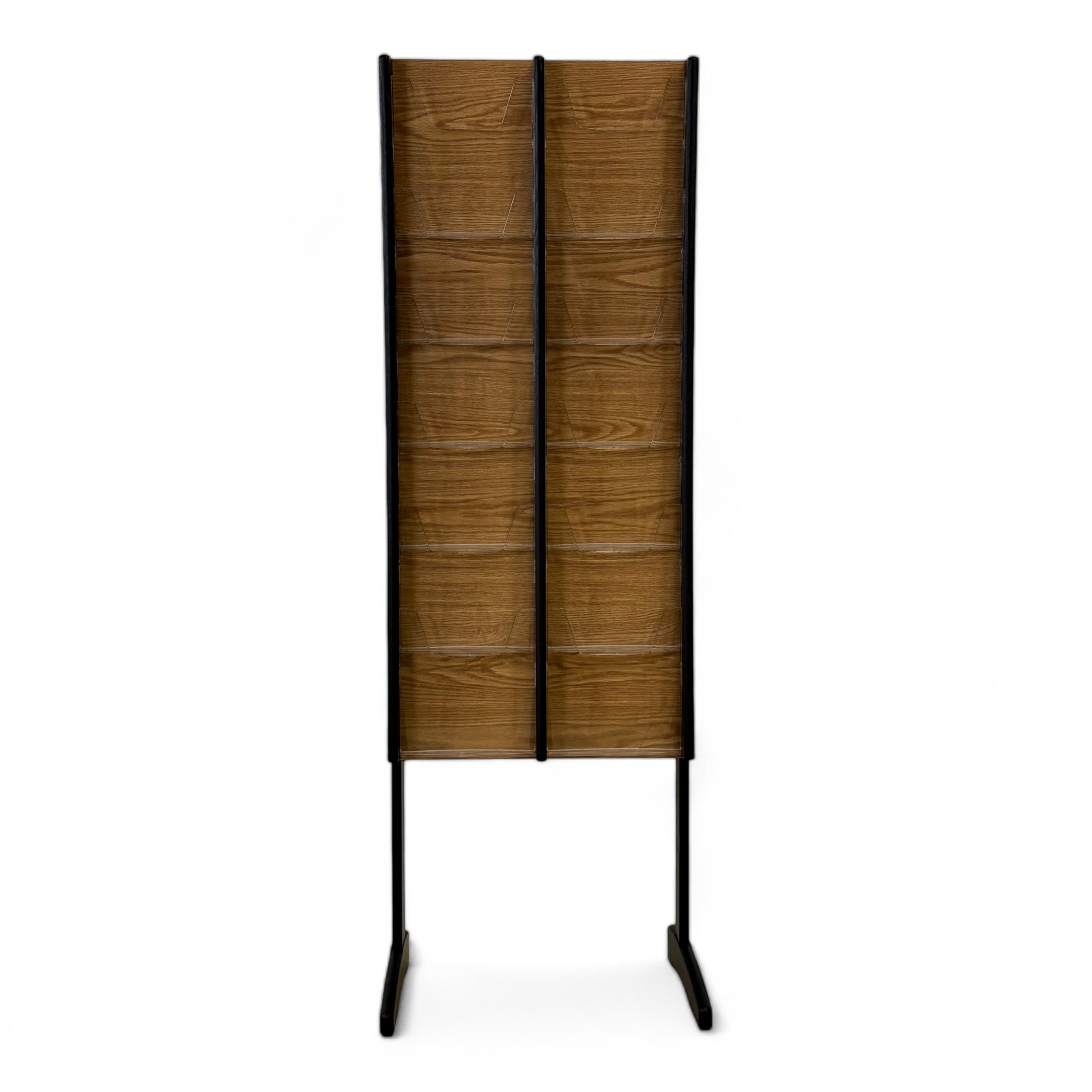 12-Pocket Wooden Mallet Stance Curved Floor Display Stand - 2W x 6H in Black/Light Oak - Perfect for Retail Stores, Trade Shows & Boutique Product Displays