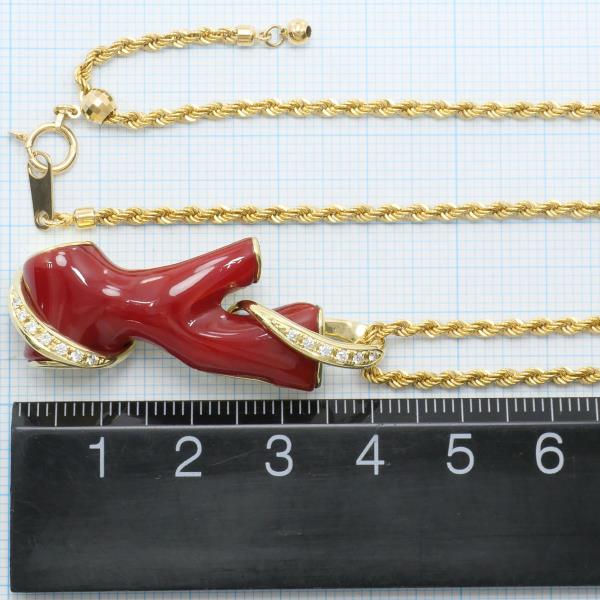18K Yellow Gold Coral Diamond Necklace for Women - Elegant Handmade Jewelry Gift for Anniversary, Birthday & Special Occasions