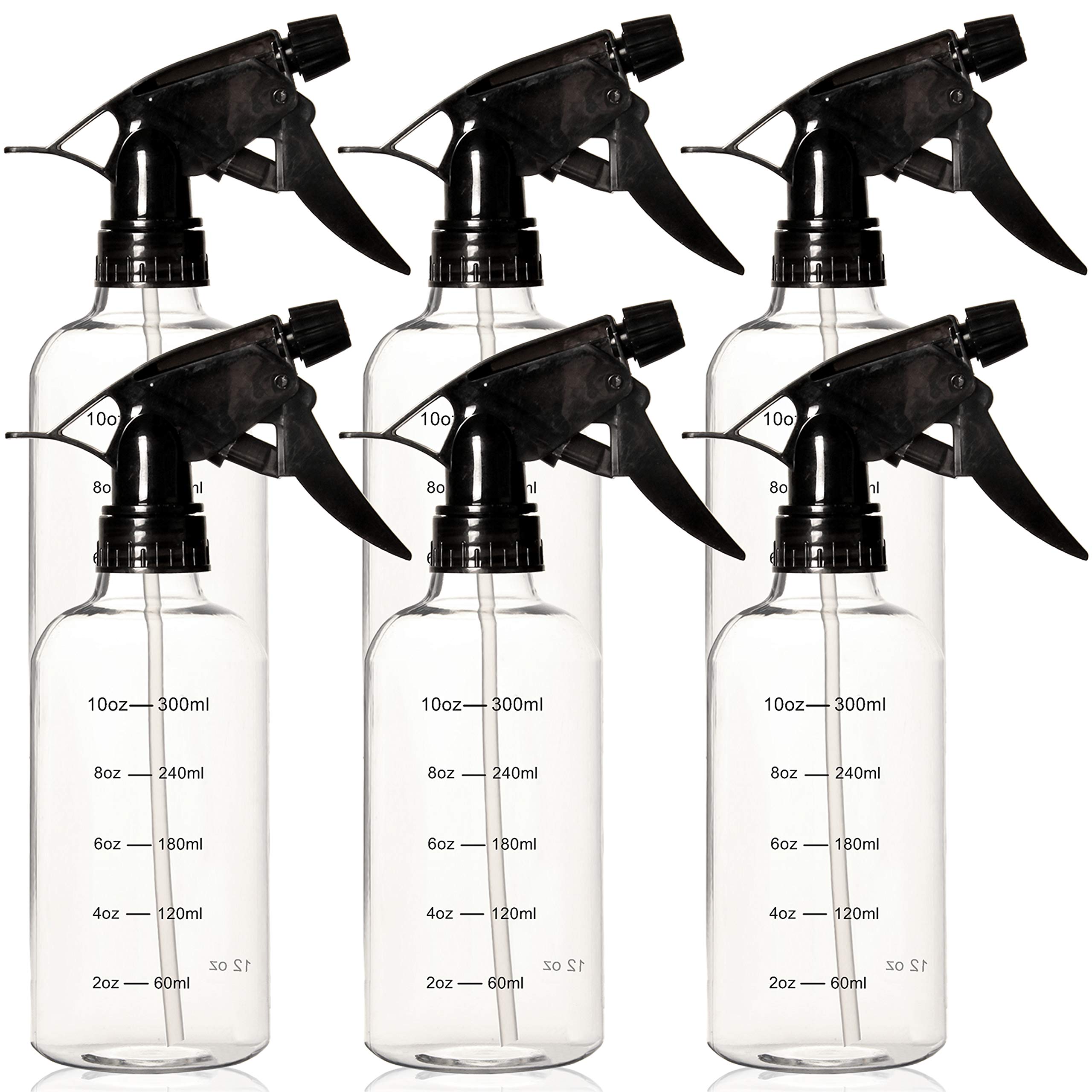 Youngever 6 Pack 12oz Empty Plastic Spray Bottles - Refillable Hair & Cleaning Solution Containers for Salon, Home Cleaning & DIY Projects
