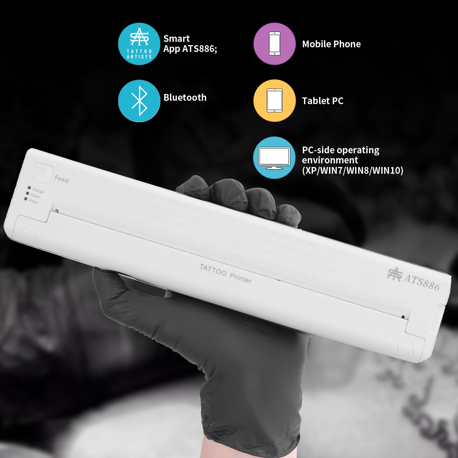 YILONG Wireless Bluetooth Tattoo Stencil Printer - Portable Thermal Transfer Machine for Tattoo Artists & Beginners | Compatible with Android, iOS & PC (ATS886-White) | Perfect for Tattoo Studio, Home Practice & Professional Design Work