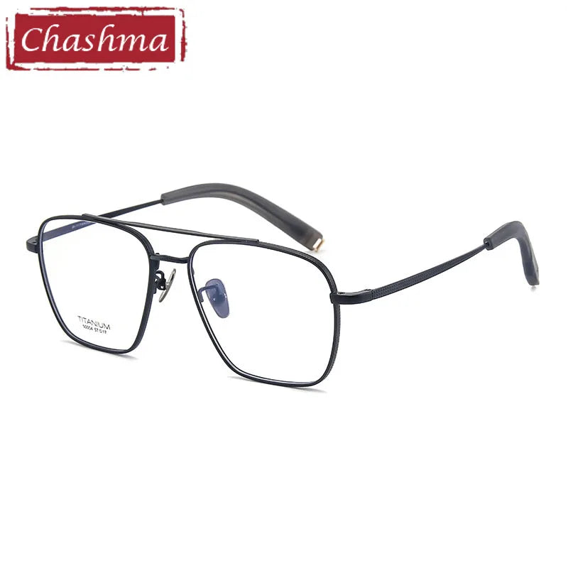 Men's Titanium Full Rim Square Eyeglasses with Double Bridge - Lightweight & Durable Frame for Reading, Driving & Everyday Use - Style 500004