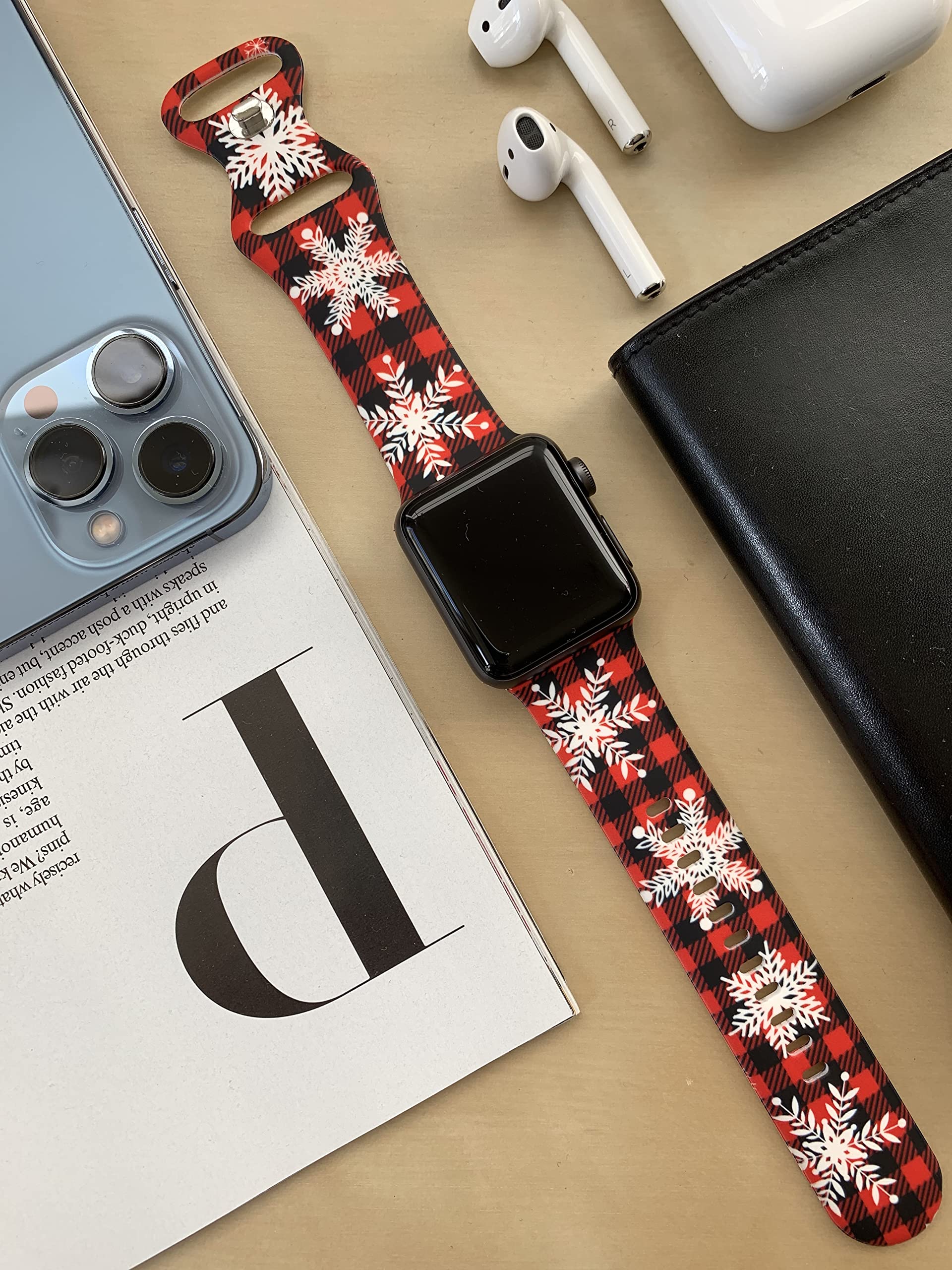 Christmas Holiday Sport Bands for Apple Watch 38mm 40mm 41mm - Durable Silicone Floral Design for Women & Men - Compatible with All iWatch Series - Perfect for Workouts, Running & Holiday Gifts