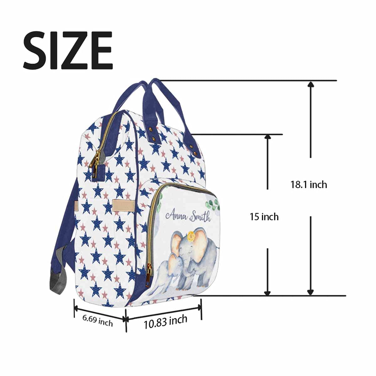 Artsadd Personalized Elephant Star Diaper Backpack - Custom Name Baby Diaper Bag for Boys & Girls, Waterproof Multifunctional Travel Daypack - Perfect Gift for New Parents, Ideal for Daycare, Outings & Family Trips