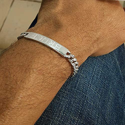 Personalized Men's 925 Sterling Silver Bracelet with CZ Stones & Engraved Name Plate - Custom Initial Gift for Him - Perfect for Anniversaries, Birthdays & Special Occasions