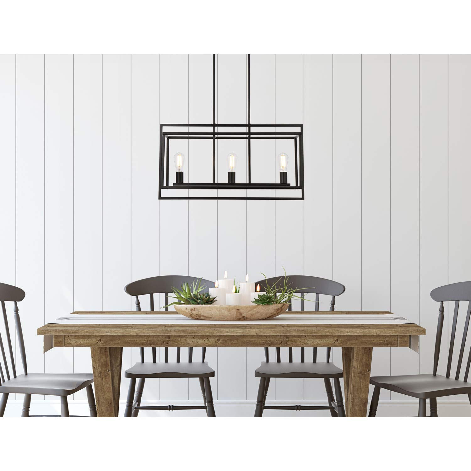 Voir 3-Light Black Pendant Lighting Fixture - Modern Ceiling Light for Dining Room, Kitchen Island & Bedroom