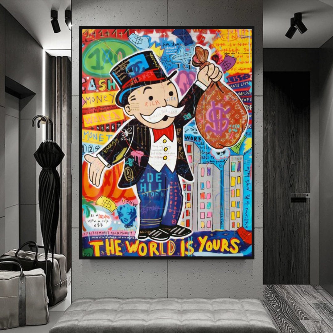 Alec Monopoly 'The World is Yours' Canvas Art Print - Wall Decor for Living Room, Bedroom & Office