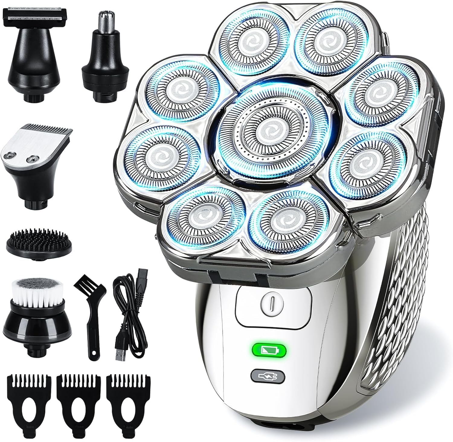 IPX6 Waterproof Electric Shavers for Men - Cordless Rechargeable Wet & Dry Rotary Razor with Beard Trimmer & Nose Hair Clipper | Perfect for Travel, Gym & Daily Grooming