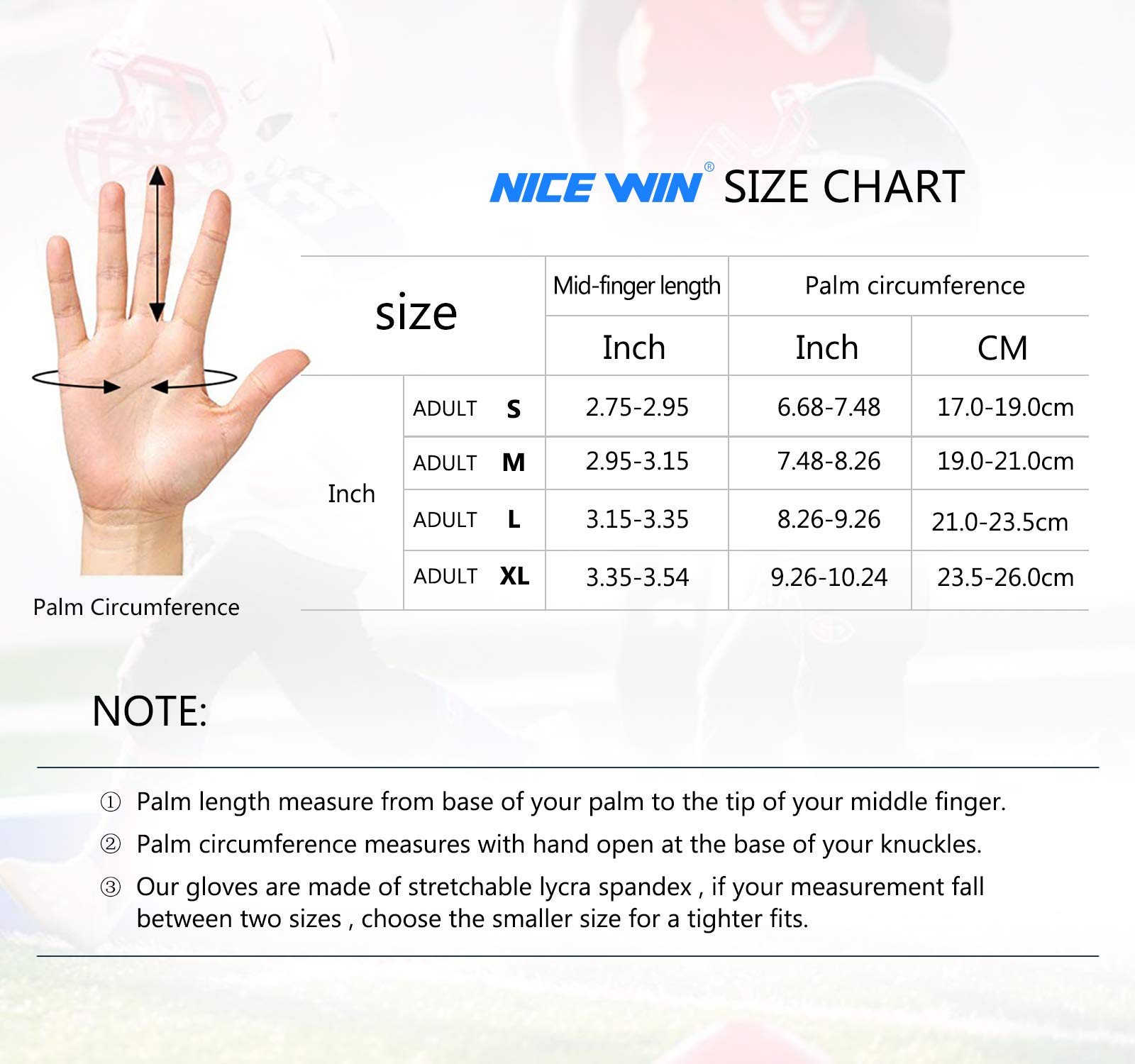 NICEWIN Football Receiver Gloves for Adults - Non-Slip Grip Gloves for Men & Women - Perfect for Training, Games & Outdoor Sports