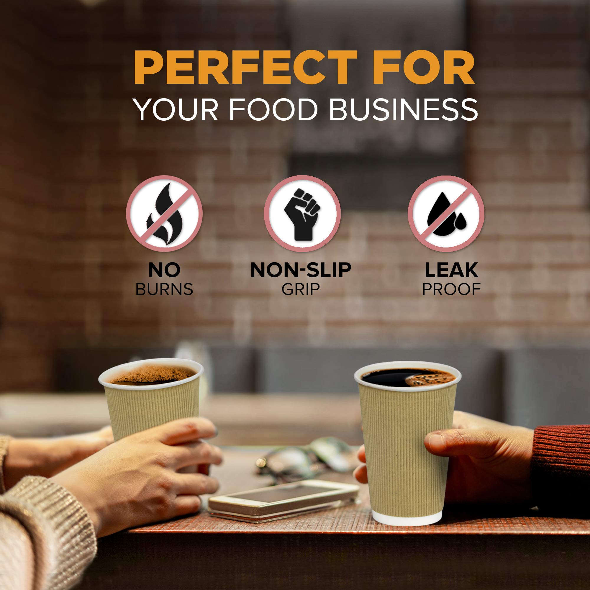 500 Pack 16oz Brown Disposable Coffee Cups - Triple Wall Insulated Hot Drink Cups for Coffee, Tea, Hot Chocolate - Eco-Friendly Corrugated Paper Cups for Travel, Office, Home & Cafes (Lids Not Included) | Perfect for Morning Commute, Office Breaks & Family Gatherings