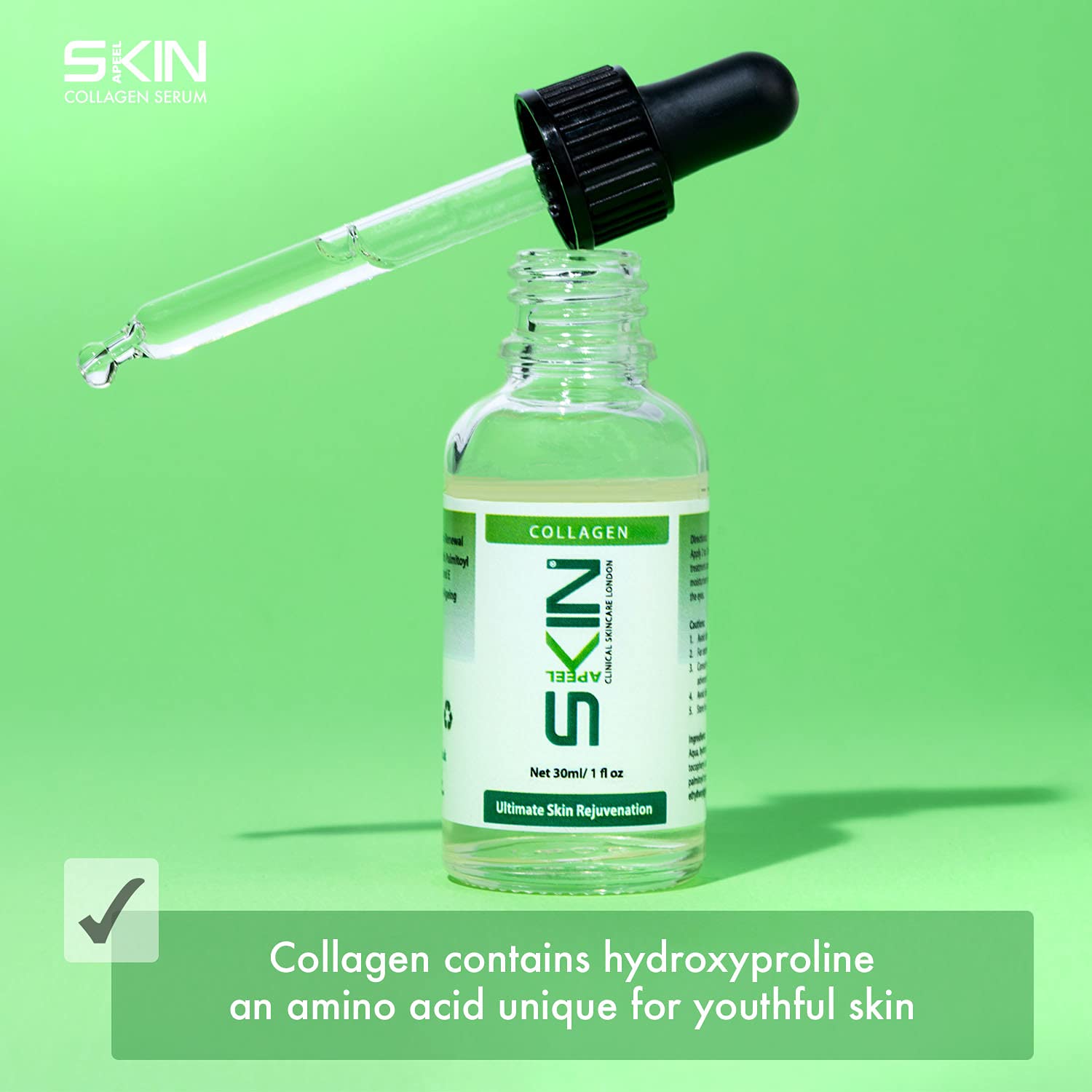 30ml Collagen Serum for Face - 1 fl. oz Anti-Aging Clinical Skincare Made in UK - Best with Microneedle Derma Roller & Stamp for Wrinkles & Fine Lines - Perfect for Night Routine & Daily Skincare Regimen