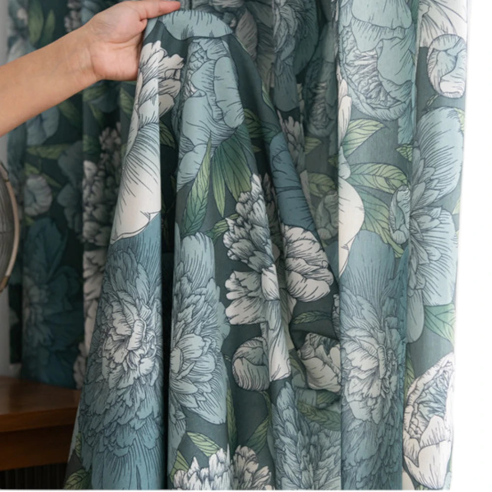 Esme Botanical Sketch Peony Blackout Curtains for Bedroom - Custom Printed Window Treatments for Nursery, Living Room & Home Decor