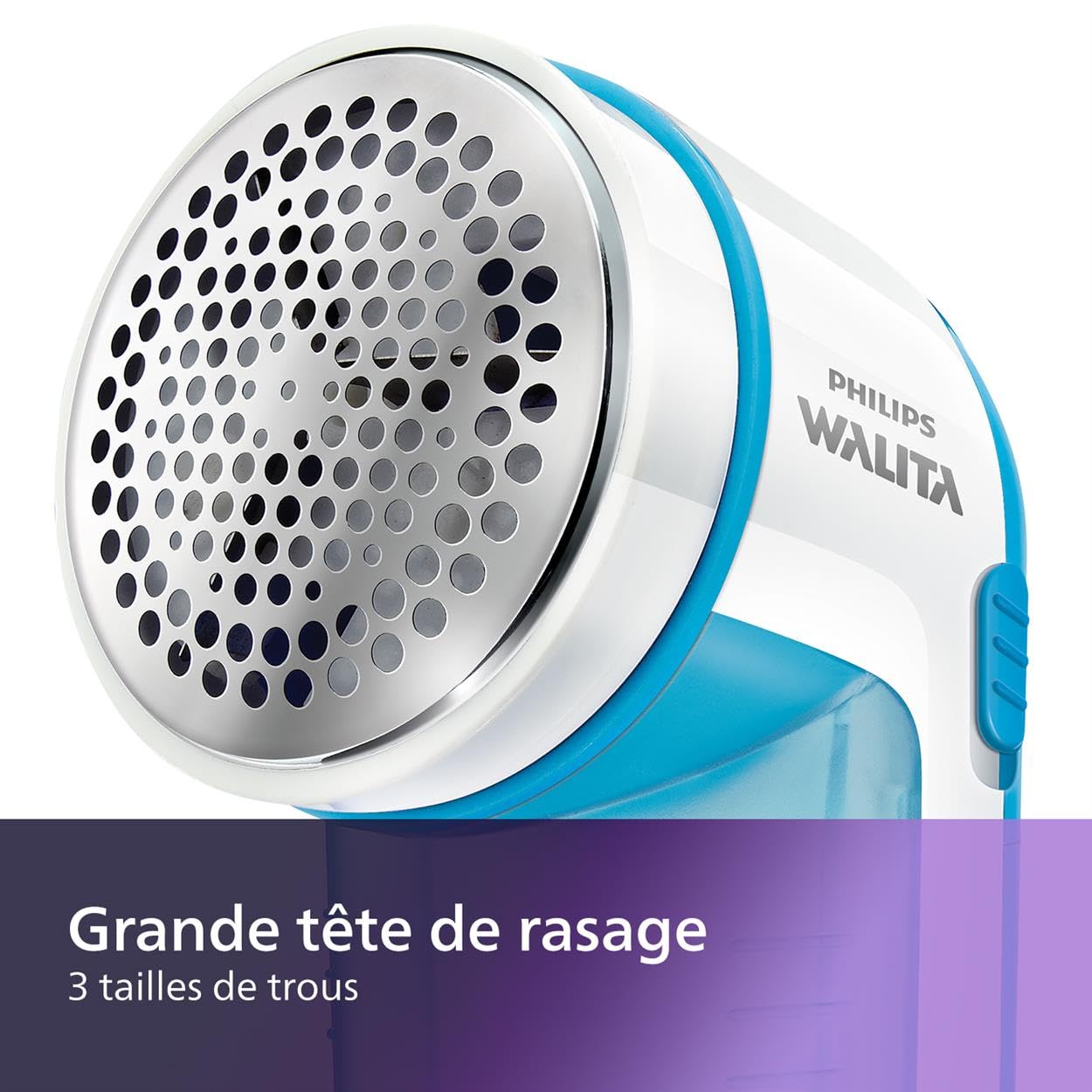 Philips GC026/00 Fabric Shaver - Electric Lint Remover for Sweaters, Blankets & Clothes - Large Blade Surface with Cleaning Brush & Batteries Included (Blue) - Perfect for Refreshing Old Garments & Removing Pilling