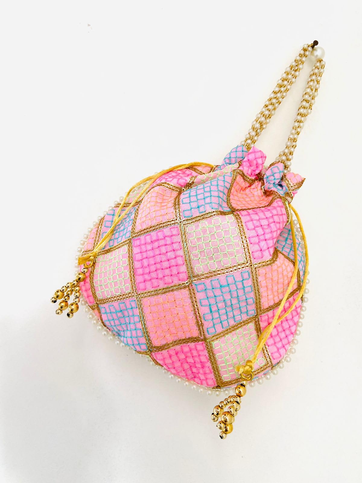 BYRA Women's Multi-Color Silk Potli Bag - Handmade Indian Clutch Purse for Weddings, Parties & Festive Occasions | Perfect Gift for Women, Bridesmaids & Friends