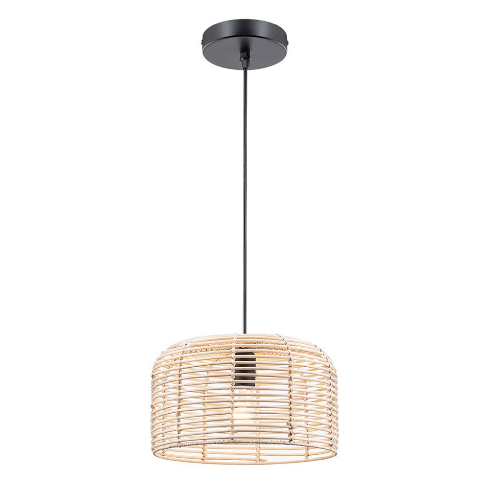 Handwoven Wicker Hanging Lamp - Rustic Bamboo Chandelier with Rattan Shade, Farmhouse Ceiling Pendant Light for Bedroom, Dining Room & Restaurant Decor | Boho Home Lighting & Cozy Ambiance