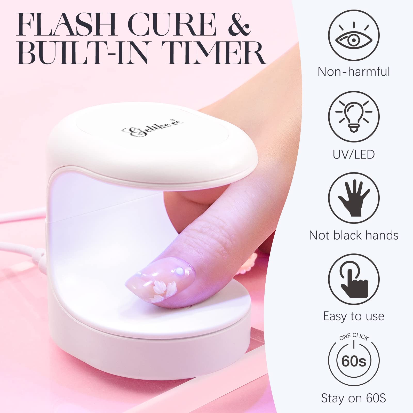 Gelike EC Mini LED Nail Lamp - Professional UV LED Light for Gel Nail Curing, Portable USB Nail Dryer for Manicure & Nail Extensions | Perfect for Travel, Home Use & DIY Gel Nail Art