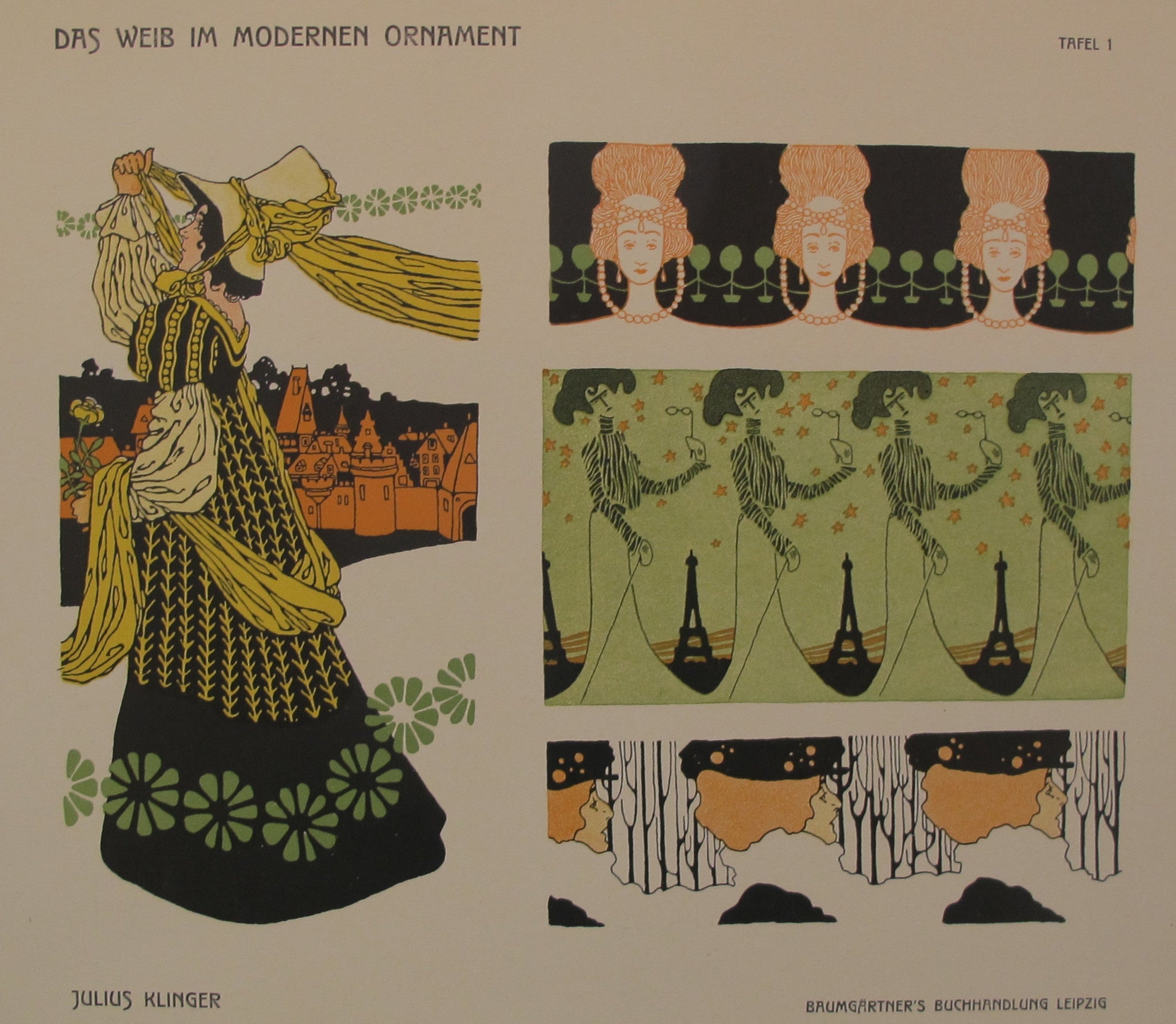 1902 Original German Poster - Das Weib Im Modernen Ornament Plate 1 by Klinger | Vintage Art Print for Home Decor & Art Collection