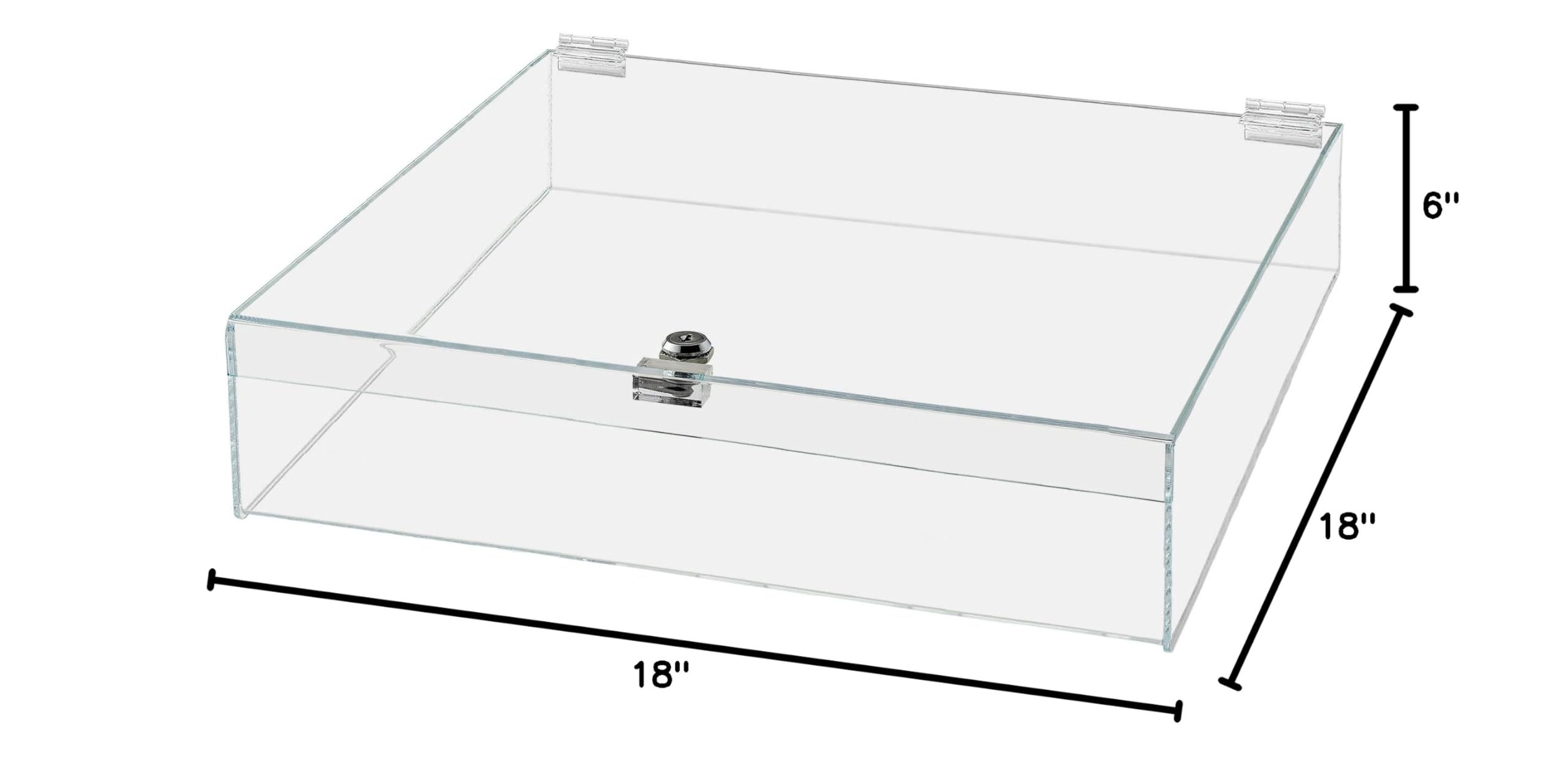18x18x6 Inch Clear Acrylic Locking Display Case with Keys - Square Tabletop Tray with Secure Lid for Collectibles, Jewelry & Retail Merchandise - Perfect for Tradeshows, Flea Markets, Expos & Retail Store Displays