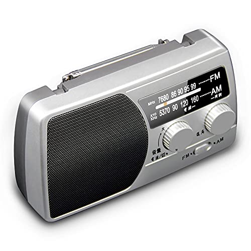 Portable FM/AM Radio with Headphone Jack - Classic Retro Desktop Radio with Handle, Silver Gray - Perfect for Home, Office, Travel & Emergency Use