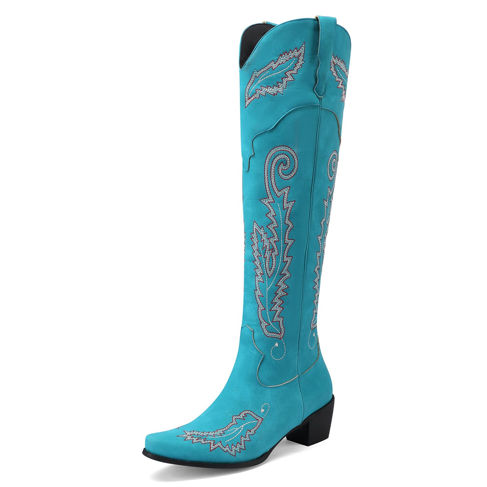 SaraIris Women's Black Cowboy Boots - Western Cowgirl Knee High Pull-On Boots with Pointed Toe | Country Style Fashion for Women | Perfect for Rodeo, Line Dancing & Casual Outfits
