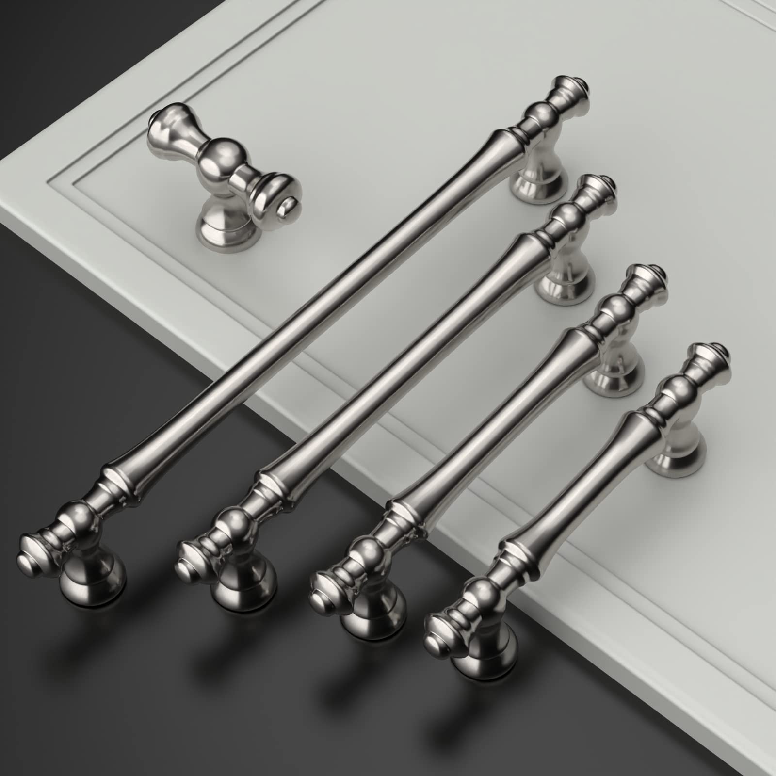 Amerdeco 10 Pack Brushed Satin Nickel Cabinet Knobs 2.1 Inch (53mm) Single Hole Drawer Pulls - Elegant Hardware for Kitchen, Bathroom, Dresser & Furniture Upgrades | Perfect for Home Renovation & DIY Projects