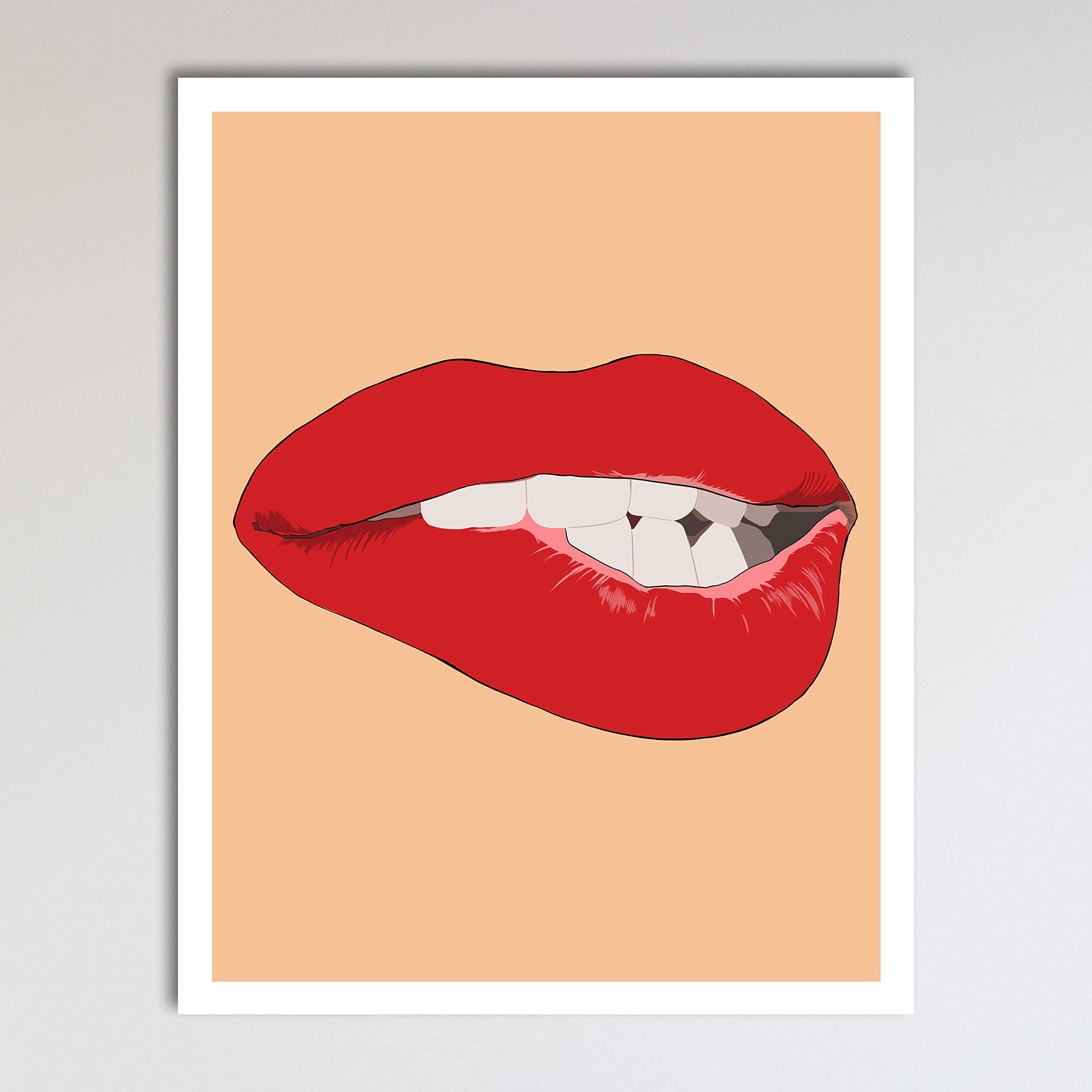 True Desire Biting Lips Abstract Wall Art Print - 11x14 Inches Modern Contemporary Boho Home Decor Poster, Unframed - Perfect for Living Room, Bedroom & Office Aesthetic Decor